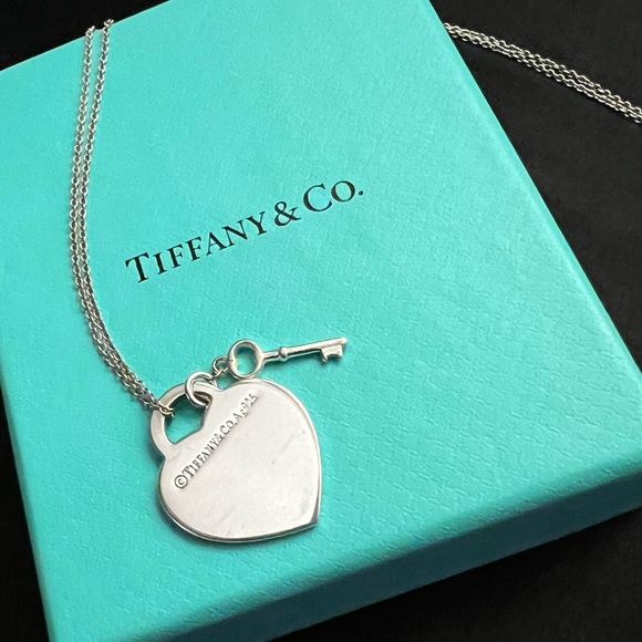 Tiffany heart necklace with tiny skeleton key. - Picture 3 of 5